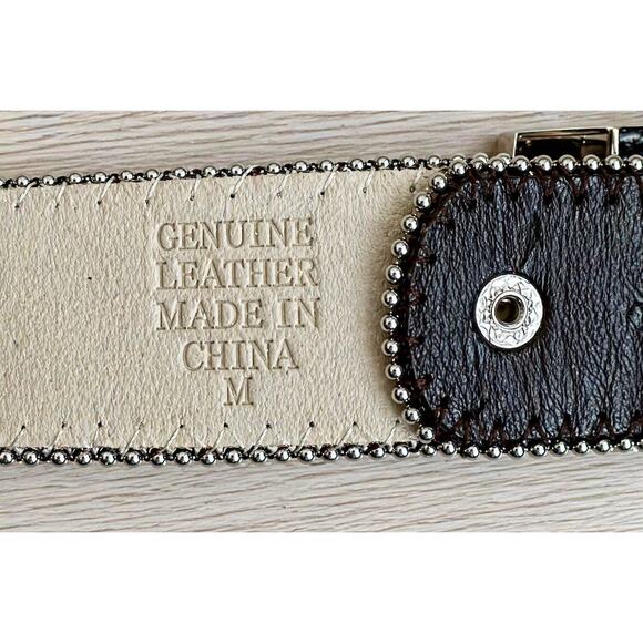 Y2K Black Leather Studded Belt w/ Amber Rhinestone Buckle Western Glam Statement